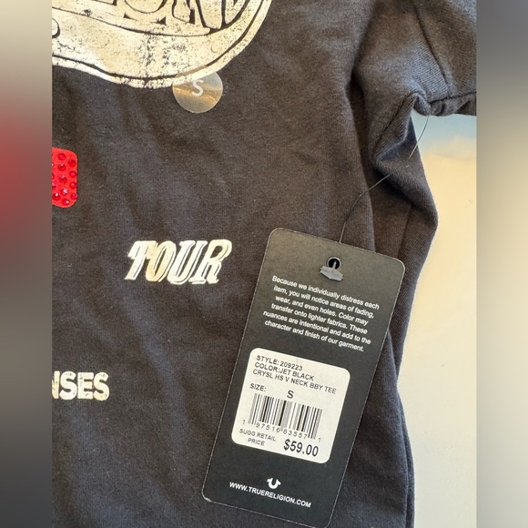 True Religion CRYSTAL HORSESHOE V NECK BABY TEE - Sz S NWT - Picture 5 of 6